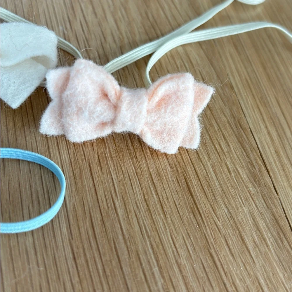 Set of Blue, White, and Pink Felt Bow Headbands for Baby Girls